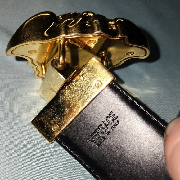 Versace Black Belt with Gold Buckle - Picture 2 of 12